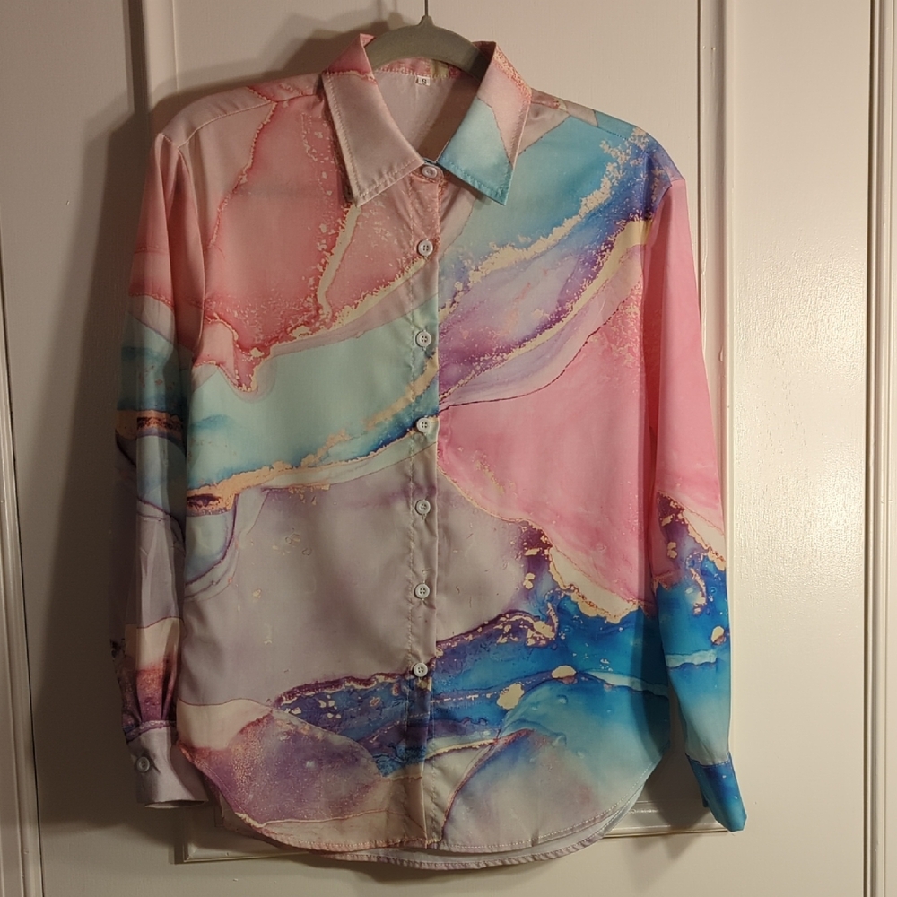 Colorful Marble Pattern Button-Up Shirt